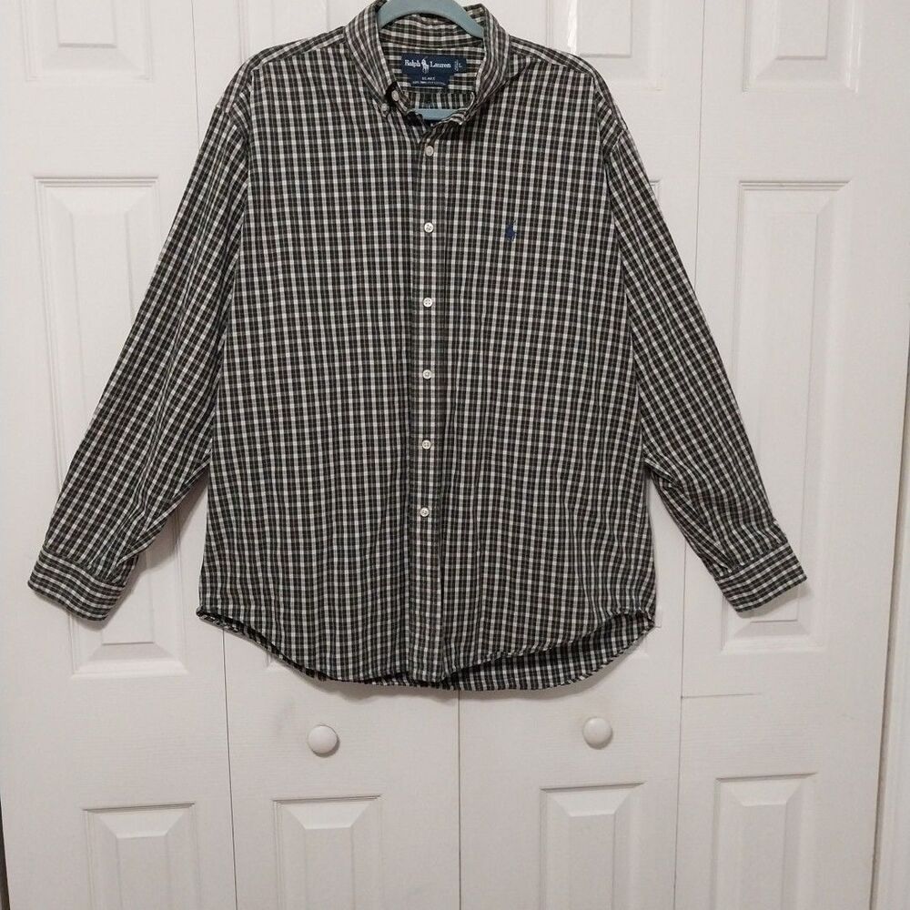 Ralph Lauren Men's Long Sleeve Blake 2 Ply Cotton Shirt Large Blue Yellow Plaid